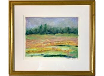 Listed Massachusetts Artist Karen Iglehart 2002 Landscape Painting With Mixed Media On Paper