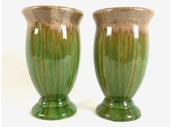 Pair Vintage Drip Glaze Majolica Vases