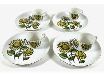 Vintage Sunflower Snack Or Lunch Set Of 16 Plates And Matching Cups