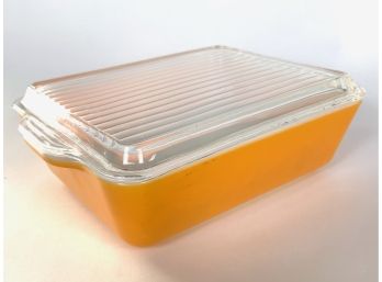 Vintage Pyrex Orange Daisy Refrigerator Dish/Casserole With Ribbed Lid