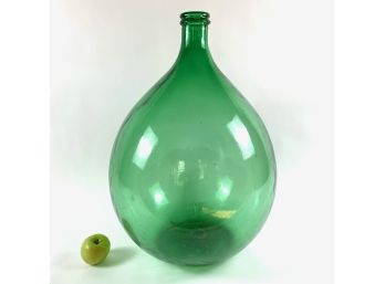 Large Vintage Green Blown Glass Demijohn Bottle