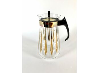 Mid Century Pyrex Glass Carafe With Gold Diamond Pattern