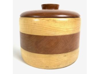Hand Turned Lidded Wooden Canister Made With Laminates Of Different Hardwoods