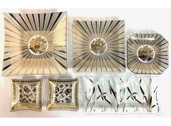 Georges Briard 1950s Clear Glass And Gold Square And Rectangular Plates