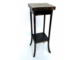 Artisan Crafted Oak Plant Stand With Natural Stone Top And Antiqued Finish