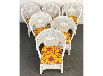 Set Of 6 Vintage Wicker Chairs With Cushions