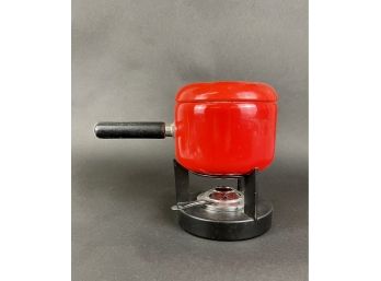 Vintage Red Enamel Fondue Pot With Black Base