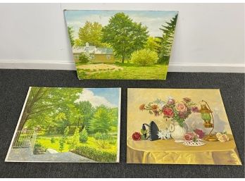 Three Vintage Paintings On Board By Louis Aulicino