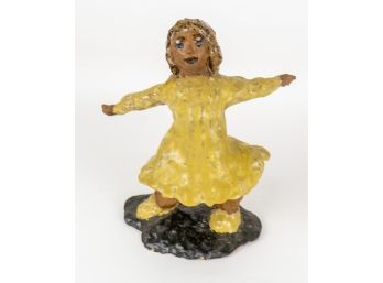 Vintage Studio Pottery Dancing Girl In Yellow Dress