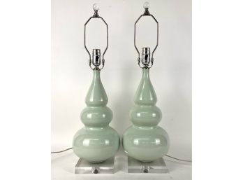 Contemporary Pair Celadon Lamps