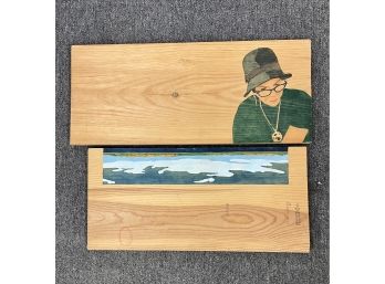 Two Pieces Of Modern Art On Wood
