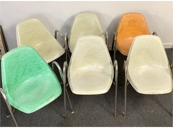 Set Of 6 Mid Century Stacking Fiberglass Shell Chairs Borg-Warner