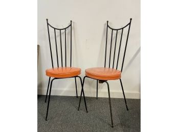 Pair Vintage Chairs With Iron And Brass
