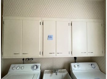 A Set Of 3 Vintage Laundry Room Wooden Cupboards With Original Hardware Pieces
