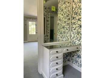 A Custom Wood, Mirror Top Makeup Desk And Wall Mirror - Primary