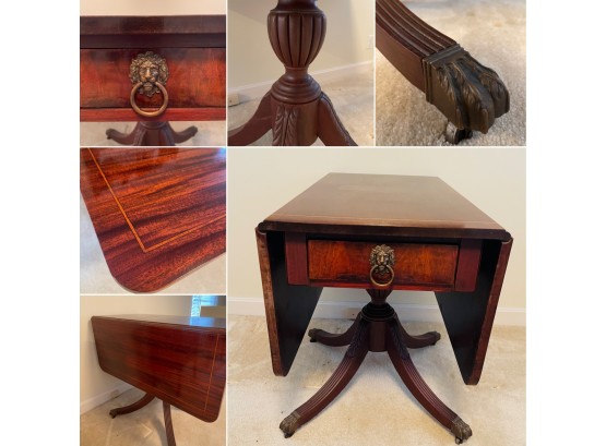 STUNNING Antique Drop Leaf Table With Satinwood In Lays & Dovetail Joinery