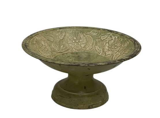 A Beautiful Green Floral Decorative Pedestal Bowl