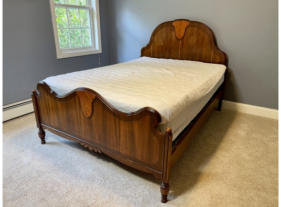 Stunning Antique Solid Walnut & Satinwood Full Bed