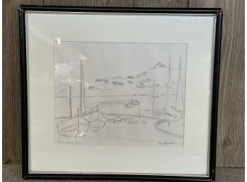 A Signed Sketch Of A Harbor, 1994, Framed On Madison Ave In NYC