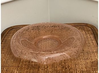 Pink Depression Glass Bowl With Floral Pattern
