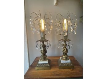 Amazing Vintage Parlor Lamps With Spelter Cast Cherubs As Base