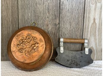 A Copper Embossed Bowl And Antique Chopper