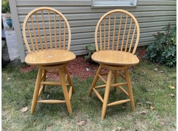 Two Spindle Back Swivel Bar Stools