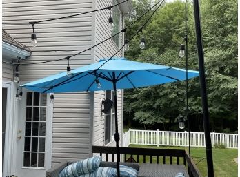 Blue Outdoor Umbrella With Base
