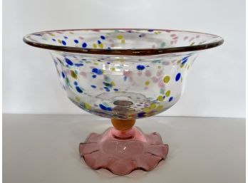 A Fun Multi Color Speckled Pedestal Bowl Dish
