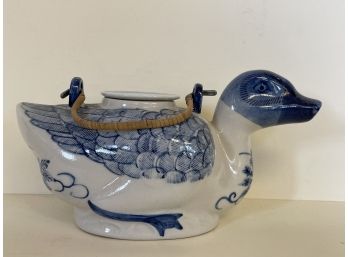 A Great Hand Painted Duck Tea Pot With Bamboo Handle
