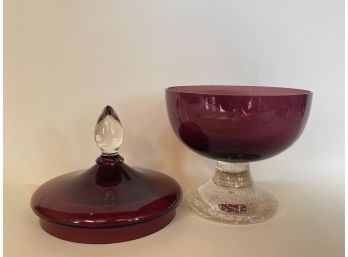 Antique Amethyst Pair Point Controlled Bubble Covered Dish