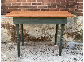 A Great Country Oak Table With Green Painted Legs
