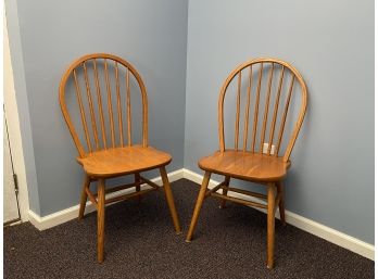 Two Matching Solid Wood Spindle Back Chairs