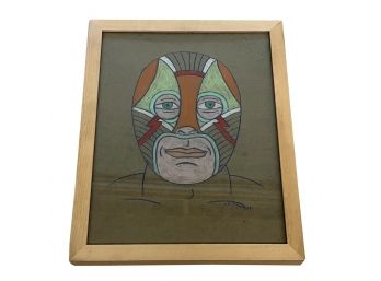 Seymour Chwast - Original Work Colored Pencil On Paper - The Mexican Wrestler - 2004