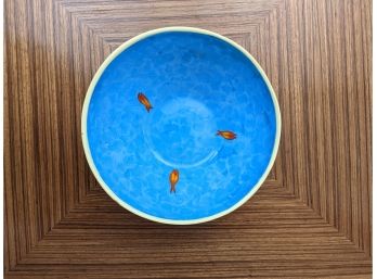 A 9' Happy Blue And Yellow Bowl With Goldfish