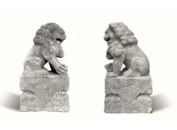 A Pair Of Chinese Foo Dogs  Cast Concrete Statues - Guardian Lions -