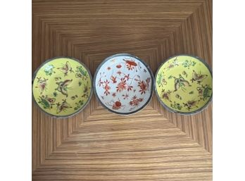 A Set Of 3 Vintage Japanese  Porcelain-ware - Decorated In Hong Kong - ACF - Pewter Casing