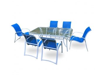 Aluminum And Sling Back Outdoor Dining Table And Chairs - 6