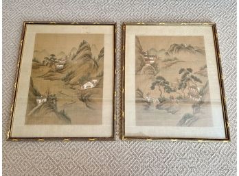 A Set Of 2 Framed Antique Japanese Wood Block Prints