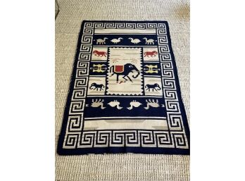 An Indian Cotton Woven 4x6 Rug - With Greek Key Design And Elephants