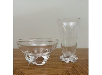 Handblown Glass - Steuben Bowl And Unsigned Vase