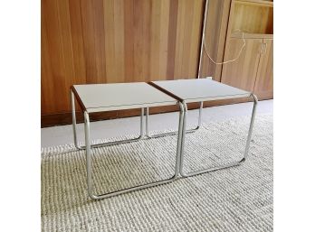 A Pair Of Vintage Modern Chrome And Laminate End Tables - 1970s