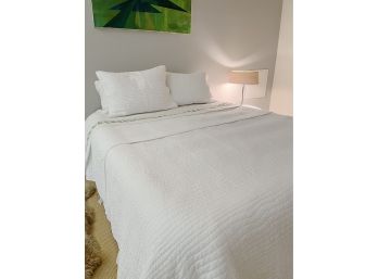 Queen Size White Cotton Quilted Bedcover With Standard Shams - New - 2 Of 2