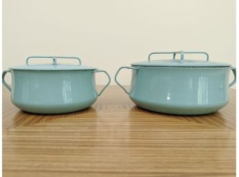 A Pair Of Dansk Kobenstyle Enameled Cast Iron Lidded Cookware - Vintage - Turquoise