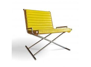 AMAZING Original Ward Bennett 'sled' Chair - Chrome And Rattan - 1976  With Leather Seat Cushion (1 Of 2)