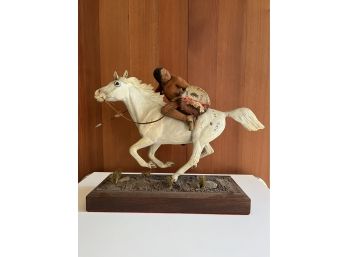 American Tribal Artwork Figurine - Horse And Rider - Horse Branded CCC