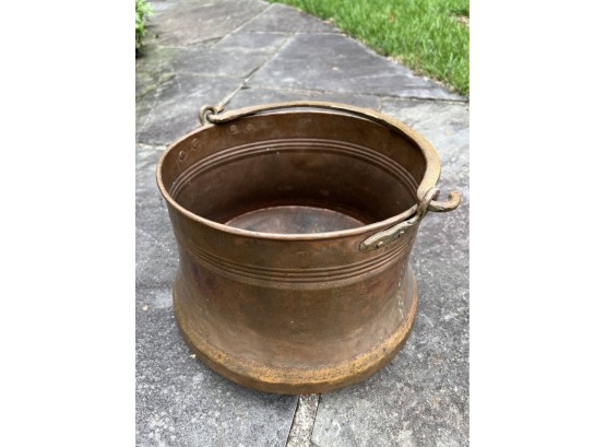 Antique Copper Pot With Hand-Etched Brass Handle
