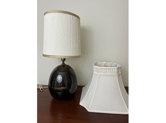 Dark Glazed Ceramic Lamp With Extra Lampshade