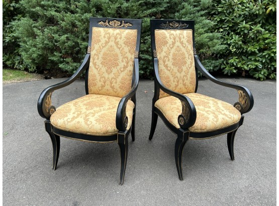 Exquisite Pair Of French Empire Chairs By Century Furniture, Original Retail $1451