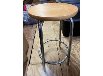 Modernist Stool With Maple Seat & Chrome Base